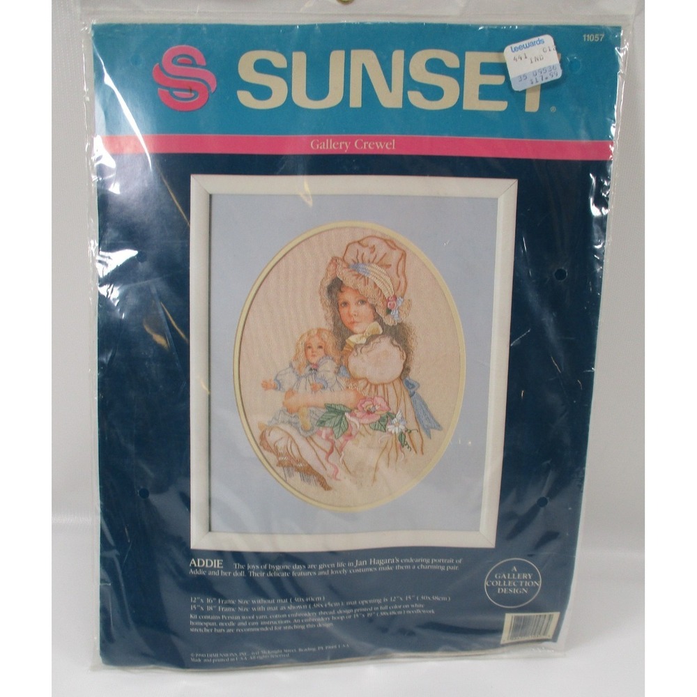 Vtg Dimensions Crewel kit Sunset Gallery #11057 Addie with Baby Doll NEW Sealed